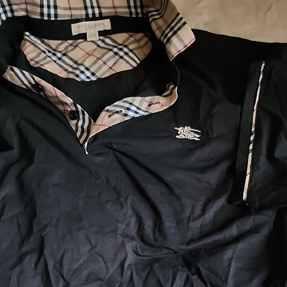 Burberry Navy Polo with Check Collar